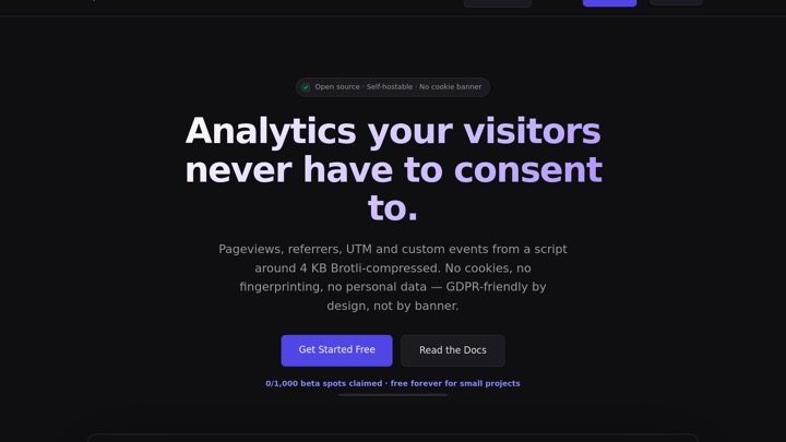 Klar — Analytics your visitors never have to consent to. No cookies, no banner, GDPR by default.